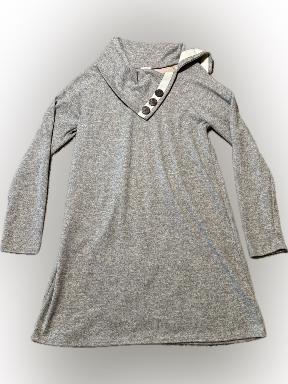 209 Gray Button-Accent Sweater Dress, Size L